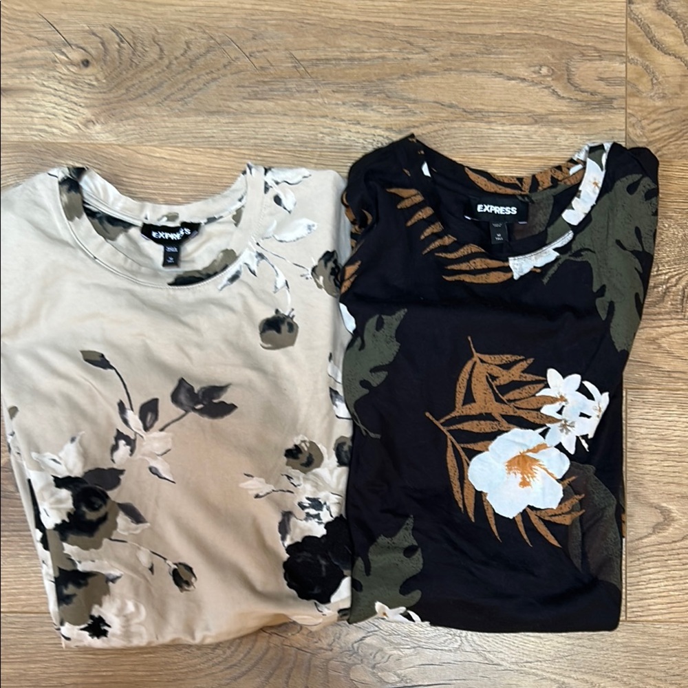 Express Beige and Black Floral Tees